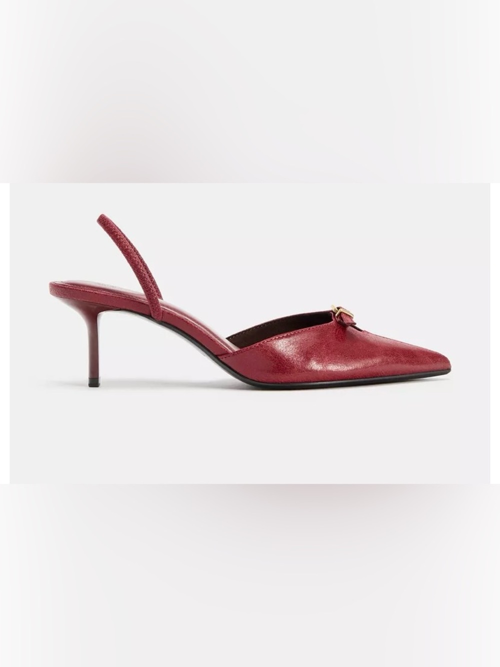 ZARA Slingback Wine Red Pointed Heels with Gold Buckle - Size 9 - NEW - Picture 6 of 7